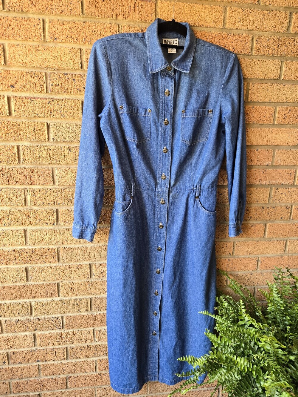 VTG Robbie Bee Petite Denim Shirt Dress Size 12 Maxi Button Down Cottagecore 90s